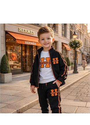 Костюм трійка (кофта+штани+лонг) в чорному кольорі для хлопчика