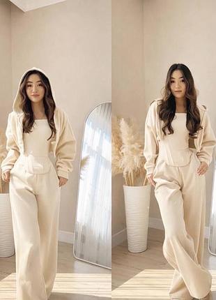 Жіночий спортивний трикотажний костюм трійка штани кофта і корсет