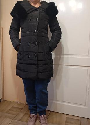 Зимове пальто-пуховик з  натуральним пухом і хутром covily