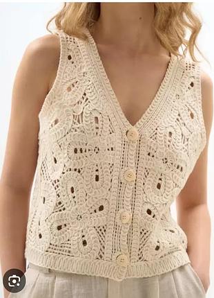 Вязана макраме айворі  жилетка
