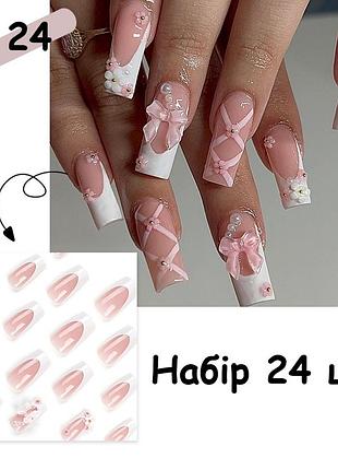 Накладные ногти с дизайном с клеем, многоразовые, разные размеры 24 шт 26924