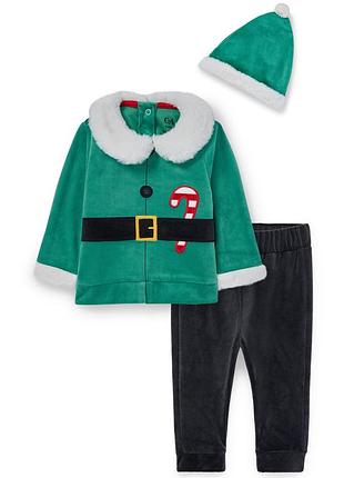 🧸 зеленый новогодний комплект тройка для мальчика, кофта + штаны + шапка | c&amp;a