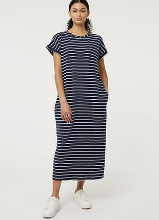 Натуральна трикотажна сукня міді в смужку 24-26 розміру