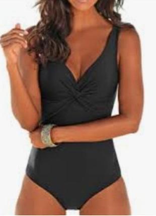 Черный сдельный купальник с эффектом утяжки, с драпировкой и v- образным вырезом, primark, 14/42/xl/50- 16/44/2xl/52.