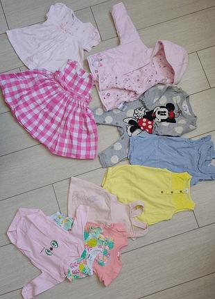 Лот одежды на девочку на весну, лето, набор вещей, оригинал, помпеи, платье, песочник, боди с коротким и длинным рукавом, сарафан, бодик, кофта 2 в 1.