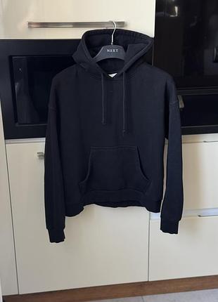 Классическое теплое на флисе черное худи с капюшоном размер s оверсайз