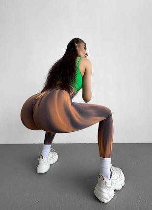 Спортивные женские леггинсы (лосины) wave с эффектом пуш-ап для фитнеса и йоги v-пояс оранжевый градиент