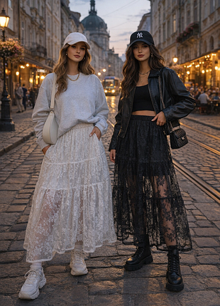 Мереживна спідниця 🤍🖤 максі спідниця ажурна