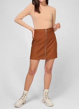 Женская(подросток)  коричневая мини-юбка из искусственной замши.