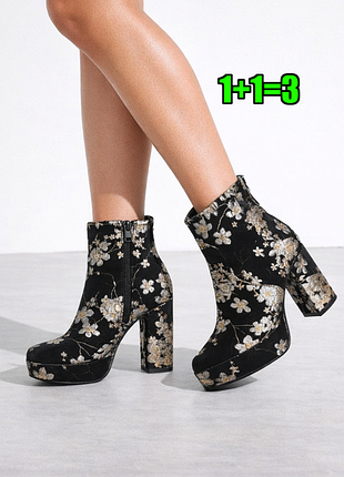 1+1=3 стильные черные ботильоны сапожки на каблуке с вышивкой sole diva, размер 42