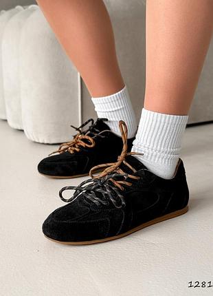Черные женские кроссовки из натуральной замши весна осень