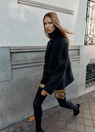 Чорне пальто zara коротке пальто з коміром стійкою вовняне пальто з вовни куртка пальто жакет класичне пальто з високим коміром пальто з горловиною