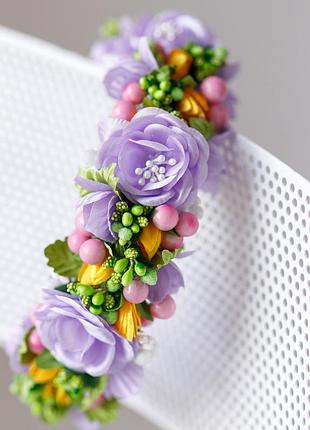 Обруч для волосся бузковий під вишиванку