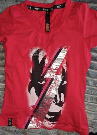 Стильная оригинал красная фирменная рок-футболка бренда kiss.s