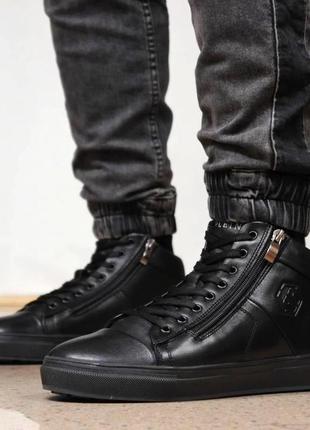 Зимние кожаные ботинки кроссовки на меху philipp plein zipper leather5 фото