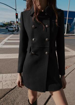 Чорне пальто zara коротке пальто з вовною двобортне пальто вовняне класичне пальто з коміром