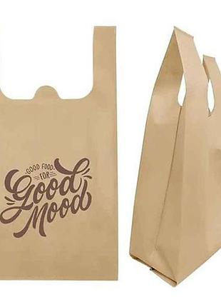 Еко сумка-майка (автомат) з друком (good mood флекс 40гр/м кв. беж 510 11) без замка 300*540*130 тм ecobag