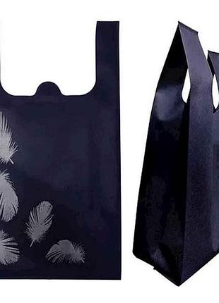Еко сумка-майка (автомат) з друком (перо флекс 40гр/м кв. темно-синий 946 11) без замка 300*540*130 тм ecobag