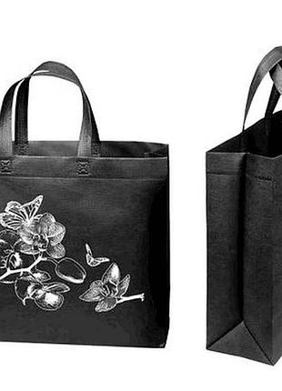 Еко сумка з друком (орхідея; 80 г/м2.; чорн 210; 1 0) із замком 385*320*120 400мм тм ecobag