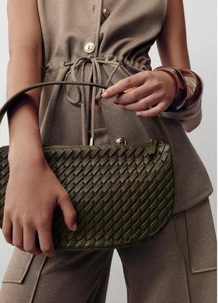 Сумка zara плетена оливкова