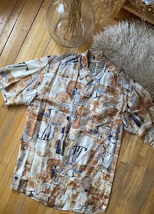 Шовкова вінтажна чоловіча сорочка fashion report, розмір m, легка тканина