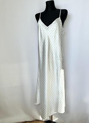 Secrets длинный атласный пеньюар белый в голубой горошек ночная сорочка домашнее платье винтаж ретро