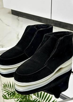 Ціну знижено ✨ в наявності зимові лофери натур замш чорні 28 см