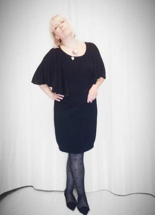 Трикотажное свободное чёрное платье с рюшами, " вязаное" платье2 фото