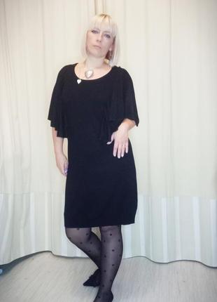Трикотажное свободное чёрное платье с рюшами, " вязаное" платье3 фото