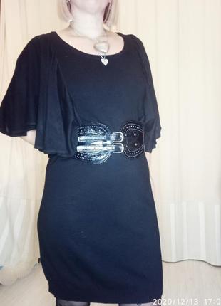 Трикотажное свободное чёрное платье с рюшами, " вязаное" платье7 фото