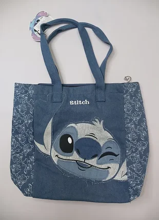Сумка джинсовая с принтом stitch. 8