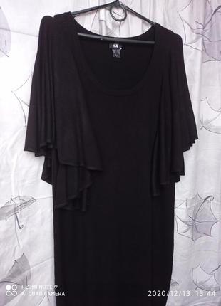 Трикотажное свободное чёрное платье с рюшами, " вязаное" платье9 фото
