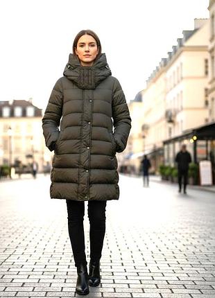 Burberry легкий жіночий пуховик подовжена куртка з капюшоном колір хакі