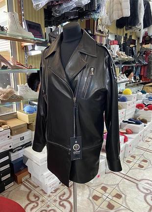 Шкіряний френч,чорний,косуха подовжена