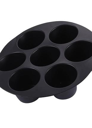 Силиконовая форма для приготовления в аэрогриле кексов и маффинов 7 секций диаметр 21см черная 29638