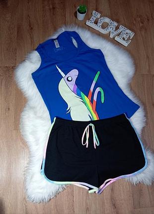 Літній набір розмір м прикольна майка з єдиноріжкою та чорні шорти
