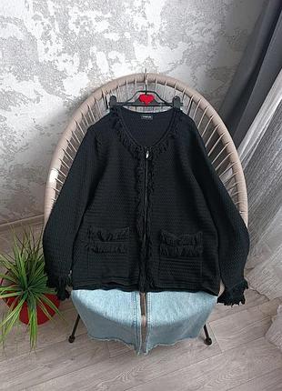 Кардиган в'язаний чорний жіночий на замку кофта taifun з бахромою.