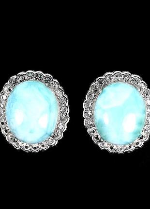 Серьги серебро 925 натуральный ларимар