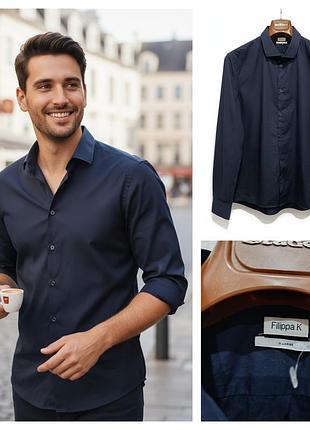 Flippa k бавовняна еластична сорочка преміальної якості темно синього кольору