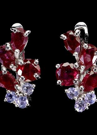 Серьги серебро 925 натуральный рубин танзанит