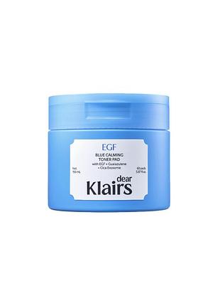 Заспокійливі тонізуючі пади dear klairs egf blue calming toner pad, 60 шт