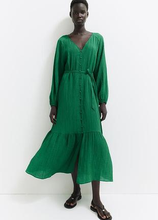 Зеленое платье h&amp;m с поясом завязкой