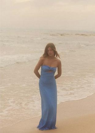 Блакитна сукня бюстьє в пол максі zara