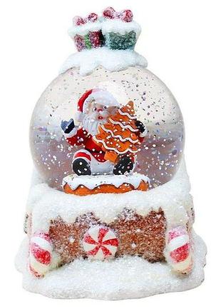 Новогодний снежный светильник-декор led "куля на санях" (hc-q067) (батар. aa*3, размер 13×15×17см)