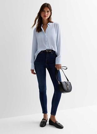 Удлиненная голубая шифоновая рубашка с разрезами new look