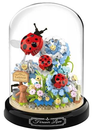 Конструктор «букет цветов с божьими коровками под колбой», 596 деталей, 2283-p