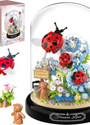 Конструктор «божьи коровки на цветах», под куполом, 596 деталей, p2283