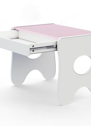 Удобный столик в детскую комнату 70×45×51, детский игральный стол с ящиком, белый с розовым