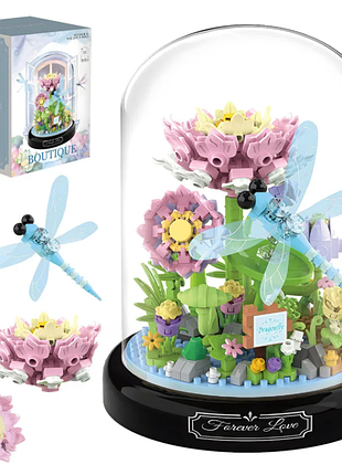 Конструктор цветы лотос со стрекозой в колбе 568 деталей 11×11х14 см