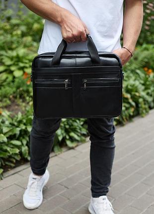 Мужской портфель для ноутбука 38х28х8, офисная кожаная сумочка, городская мужская деловая сумка, черная